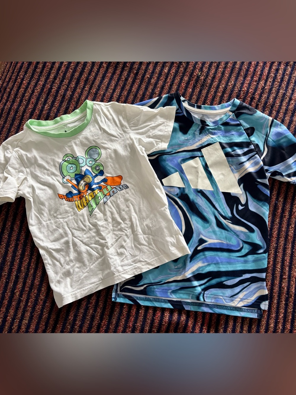 Adidas Two-Piece Graphic Tees in Blue & White Size 5-6Y